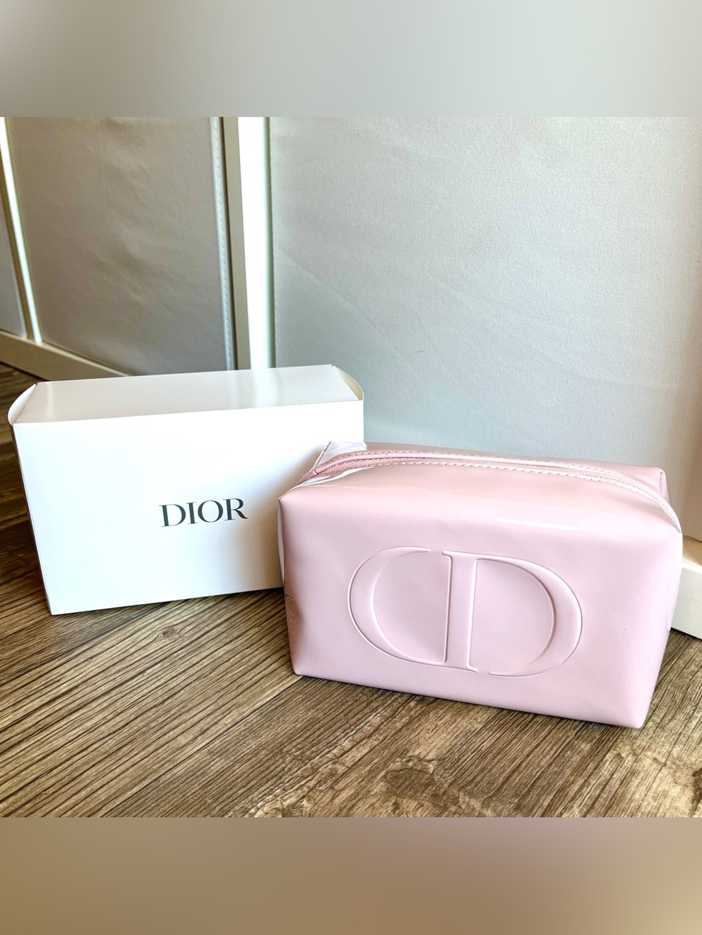Dior Pink Patent CD Monogram Zippered Makeup Bag / Travel Case
